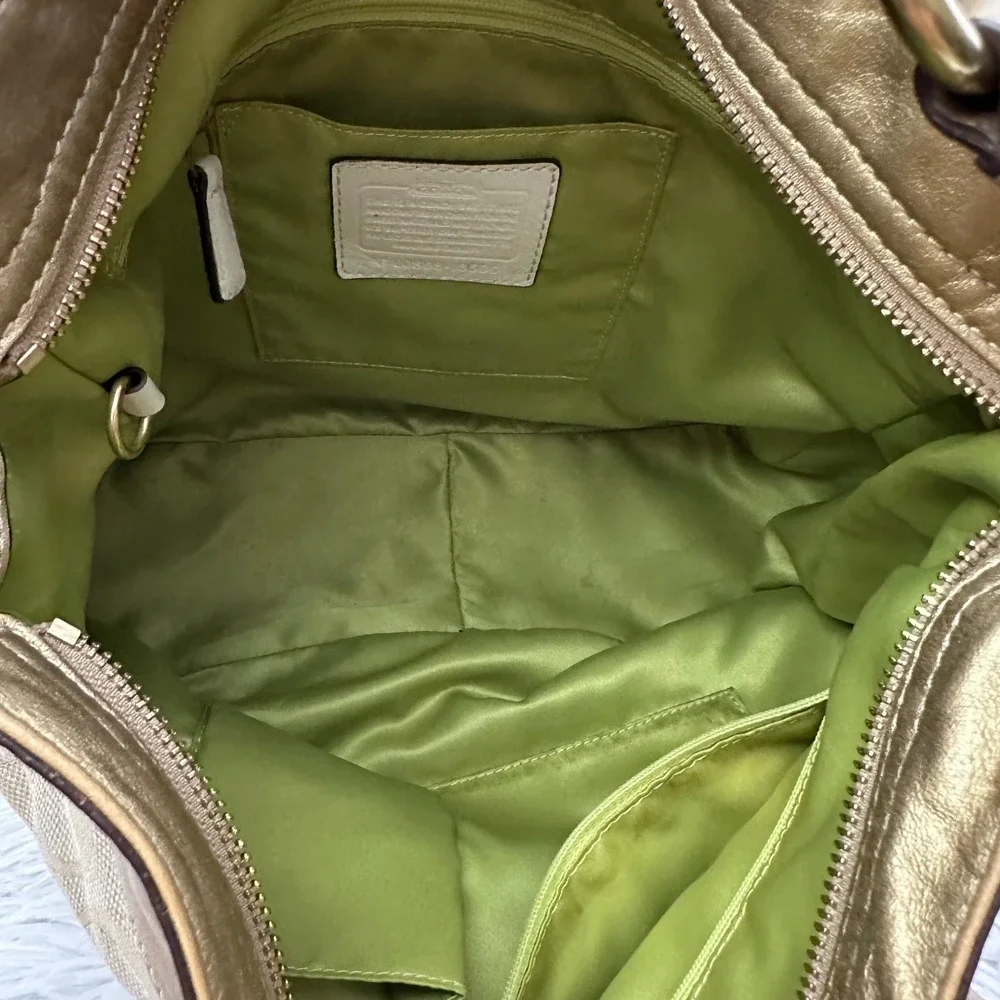 Coach Zoe Signature Metallic‎ Jacquard Print Large Hobo Bag Gold Leather Trims